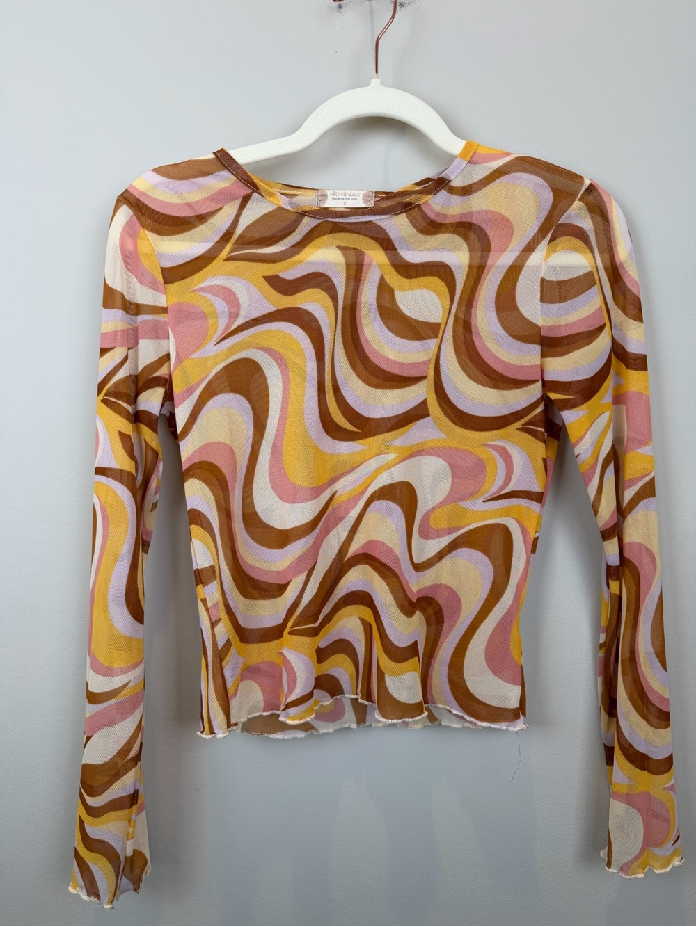 Alter’d State Retro Swirl Mesh Long Sleeve Top Size S